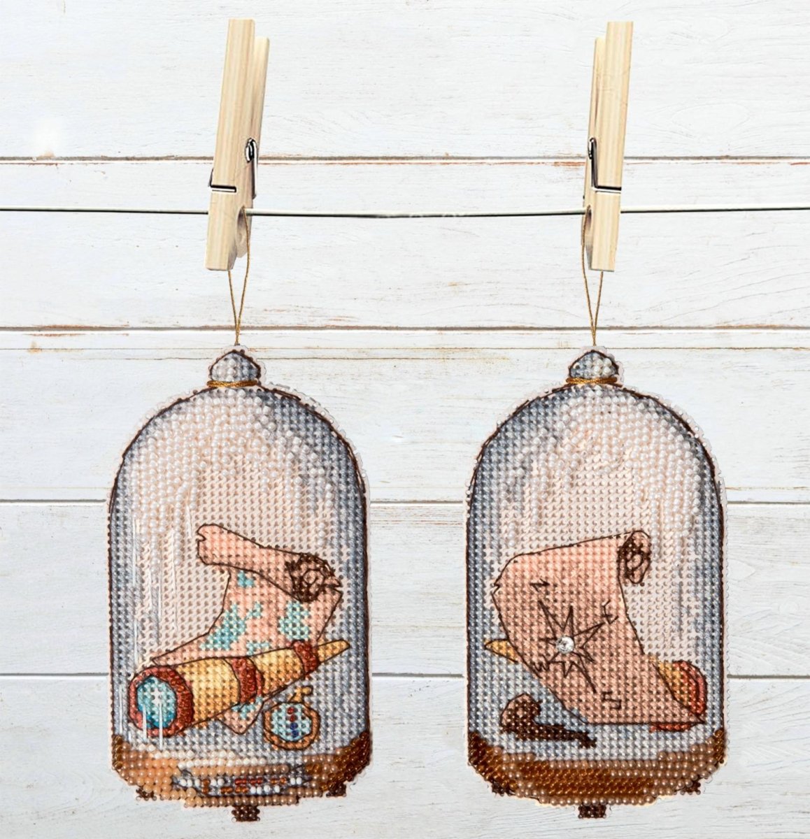 Counted cross-stitch kit for CAPTAIN In Search of Treasures on plastic canvas.