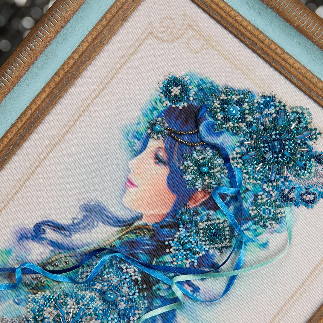 Beadwork kit 'Winter' by Charivna Mit, with a girl in a winter landscape, ideal for those with intermediate embroidery skills