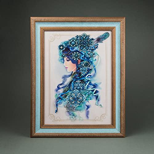 Charivna Mit 'Winter' Bead Embroidery kit, showcasing a girl in a snowy landscape, perfect for intermediate DIY enthusiastst